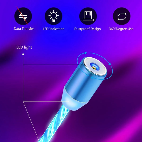 LED Illuminated Flow Micro USB Type C Cable For Samsung S8 Huawei P20 P30 Fast Charging Wire For iPhone Charger Magnetic Cable - Stardust Hut