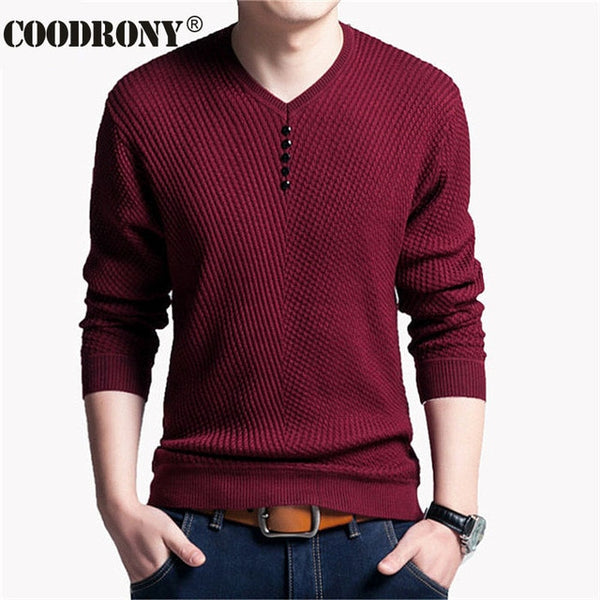 COODRONY Sweater Men Casual V-Neck Pullover Men Autumn Slim Fit Long Sleeve Shirt Mens Sweaters Knitted Cashmere Wool Pull Homme - Stardust Hut