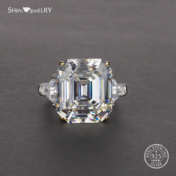 Shipei Asscher Cut Created Moissanite Ring White Gold for Women Men 100% 925 Sterling Silver Ring Engagement Wedding Coctail - Stardust Hut